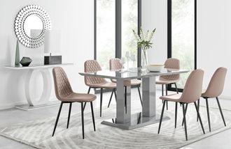 Furniturebox Imperia 6 Grey Dining Table & 6 Corona Black Leg Chairs in Beige