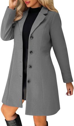 Generic Womens Long Wool Blend Coat Single Breasted Loose Fit Trench Coat Warm Windproof Jackets Ladies Elegant Classic Lapel Notched Collar Longline Coats Wo