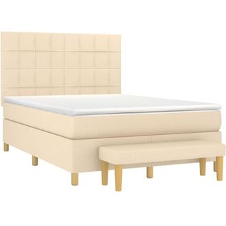 vidaXL Cama Box Spring Con Colch&oacute;n Tela Color Crema 140x190 Cm Vidaxl