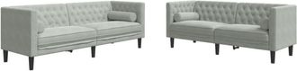 vidaXL Vidaxl - Set Sof&aacute;s Chesterfield Con Cojines 2 Pzas Terciopelo Gris Claro