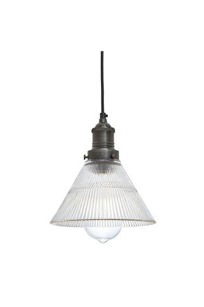 Industville Brooklyn Glass Funnel Pendant, 7 Inch, Pewter Holder in Dark Grey
