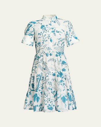 Erdem Floral Cotton-Linen Tiered Mini Shirtdress