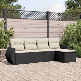 vidaXL Set De Muebles De Jard&iacute;n 5 Pzas Y Cojines Rat&aacute;n Sint&eacute;tico Negro Vidaxl