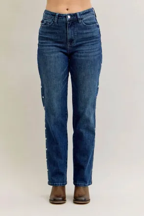 Judy Blue High Waist Straight Leg Jeans In Dark Blue