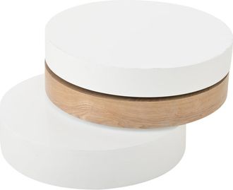 Urban Meuble Mesa centro cil&iacute;ndrica blanca y efecto madera giratoria