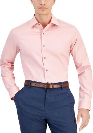 Alfani Dress Shirt Mens Pastel Pink Slim-Fit Button Up FTS120
