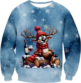 Generic Christmas Sweatshirt Mens Funny Fleece Warm Christmas Jumper Mens Large Sizes, Ugly Christmas Jumper with 3D Print Casual Christmas Long Sleeve Shirt 