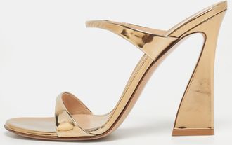 Gianvito Rossi Gold Patent Leather Aura Slide Sandals