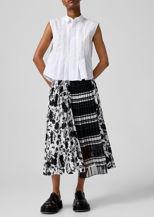 sacai Womens Stripes and flowers pleated midi skirt