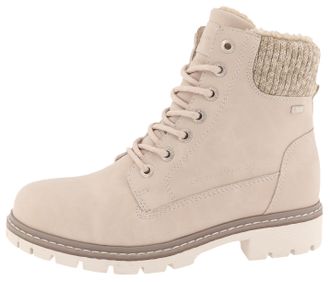 Tom Tailor Schn&uuml;rboots TOM TAILOR, Damen, Gr. 36, beige (creme), Lederimitat, Textil, Schuhe Schn&uuml;rboots, Winterboots mit wasserabweisendem TEX, Komfortweite G
