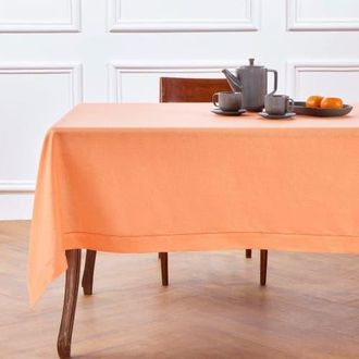 Solino Home Linen Tablecloth for Dining Table, Holiday and Everyday Dining Table Decor - Classic Hemstitch in Coral at Nordstrom, Size X-Small