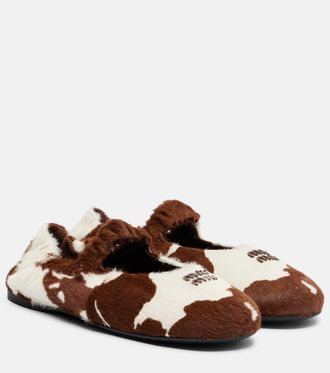 Miu Miu Cow-print calf hair Mary Jane flats