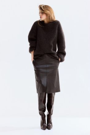 H&M Coated Skirt in Dark Brown at Nordstrom, Size 18
