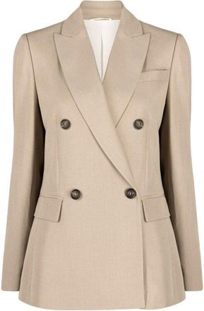 Brunello Cucinelli Beige Double-Breasted Tailored Blazer, Brand Size 46 (US Size 12)