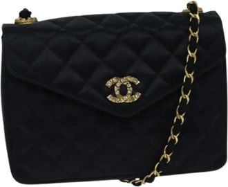 Chanel Pre-owned Cross Body Bags, female, Black, Size: ONE SIZE Pre-owned Vintage Satin Shoulder Bag