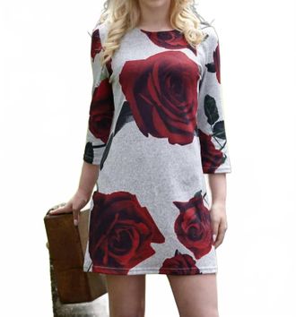 Papillon Rose Print Heathered Sweater Dress In Grey