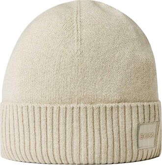 HUGO BOSS Geribbelde wintermuts voor volwassenen (Beige)