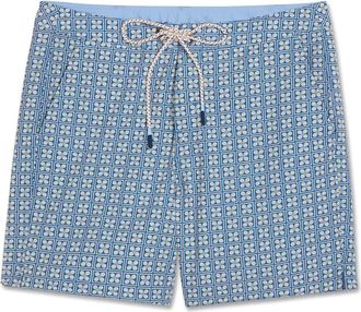 Fair Harbor Swell Floral Tile Print Water Repellent Board Shorts in Blue Flower Geometric at Nordstrom, Size 30