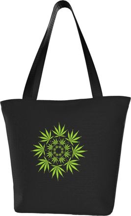 AOOEDM Tote Bag Green Weed Leaf Pattern Shopping Bags Small Reusable Market Bag Beach Tote Bags Travel Totes