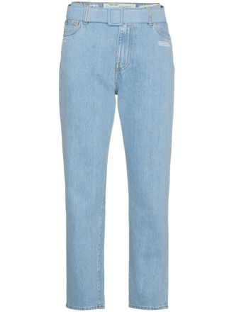 Off-white mid rise denim cropped jeans - women - Polyester/Cotton - 28 - Blue
