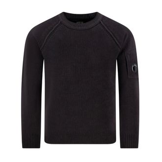 C.P. Company Chenille Cotton Crewneck Lens Jumper - male - C.P. Company - Round-neck Knitwear - Black - XL - Knitwear