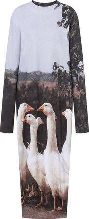 Moschino Abito midi con motivo oca - Nero