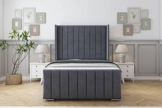 Sloomy Melbourne Plush Frame-Mattress-50 Upholstered Wingback Headboard in Dark Grey | Size: King
