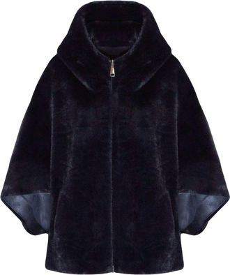 Lou Andr&eacute;a Giacca Mantella in Ecopelliccia - - Jackets - Donna - Blu - M