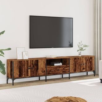 Berkfield Home TV Cabinet with Drawer Old Wood 200x25x44 cm Engineered Wood in Brown | Size: 200 x 25 x 44 cm
