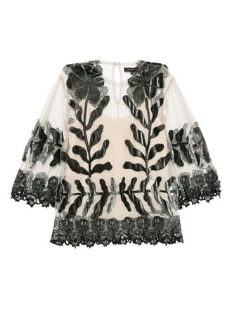 Biyan floral lace appliqué blouse - women - Polyamide - S - Neutrals