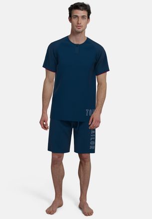 Tom Tailor Shorty TOM TAILOR Kilkenny, Herren, Gr. 58 (XXXL), blau, Interlock, Obermaterial: 100% Baumwolle, bequem kniefrei, Rundhals, Homewear-Sets Shorty, Mit
