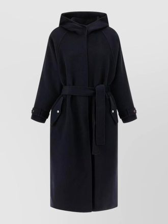 Pinko cartoccio hooded coat belted waist buttons