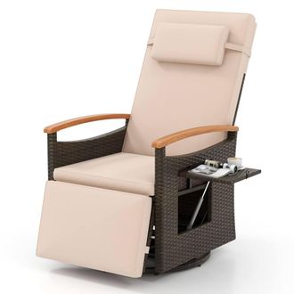 Costway Costway 360&deg; Swivel Rattan Recliner Chair Patio Wicker Chaise Lounge Chair in Brown