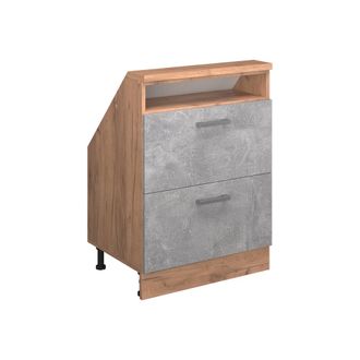 Vicco Armario De Cocina Para Techo Inclinado R-line, Hormig&oacute;n/roble Dorado, 60 Cm Con 2 Cajones, Vicco