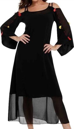 Angel Tassel Beaded Cold Shoulder Maxi Dress In Black Multi