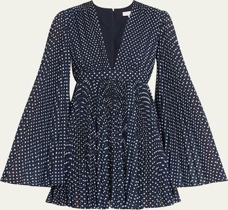 Michael Kors Polka Dot Pleated Fit-Flare Mini Dress
