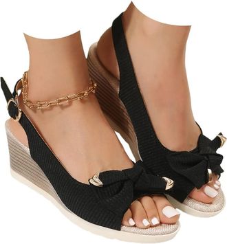 Generic Orthopedic Platform Wedge Sandals For Women UK With Ankle Strap Bow Non-Slip Shoes Open Toe Low Heel Espadrilles Arch Support Summer Beach Walking Cas