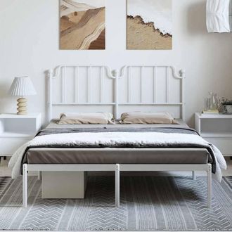 Berkfield Home Metal Bed Frame with Headboard White 135x190 cm Double