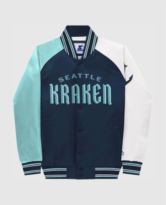 Starter Youth Seattle Kraken Varsity Satin Full-Snap Starter Jacket In Navy