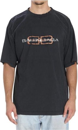 Balenciaga Bb Icon Stencil T-Shirt - Heren - T-shirts - Zwart - S - Katoen - Tops