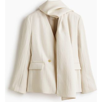 H&M Lapelless Blazer With Scarf in Light Beige at Nordstrom, Size X-Small
