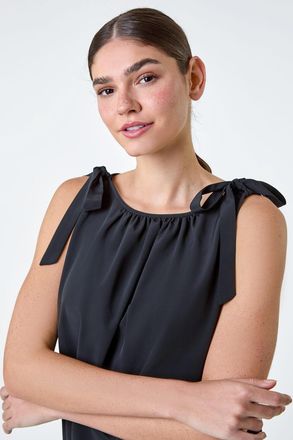 Roman Bow Detail Shirred Hem Top