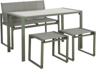 Sweeek Steel and Textilene Garden Table + 4 Seats Khaki Green 125x59.5x74 cm - Tavena