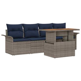 vidaXL Conjunto De Sof&aacute; De Jard&iacute;n Con Coj&iacute;n 5 Pcs Gris Y Azul Marino Vidaxl