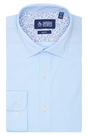 Original Penguin Big & Tall Melange Floral Trim Slim Fit Dress Shirt in Heavenly Blue at Nordstrom Rack, Size 14 - 32/33