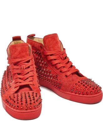 Christian Louboutin Louis Spikes suede high-top sneakers - men - Calf Suede/Calf Leather/Calf Suede/Rubber - 43 - Red