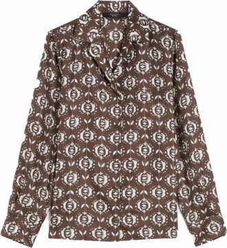 Max Mara Zijden Pyjama Stijl Bedrukt Overhemd - Dames - Overhemden - Bruin - S - Overhemden