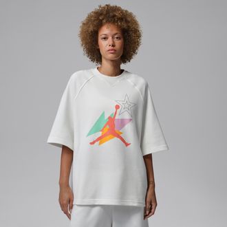 Nike Jordan Womens Jordan Brooklyn Fleece French Terry Short-Sleeve T-Shirt in White | IF1401-133