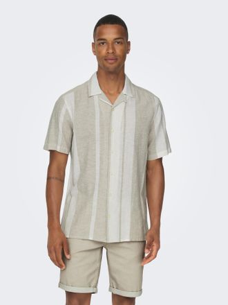 Only & Sons Kurzarmhemd ONLY & SONS ONSCAIDEN SS STRIPE LINEN RESORT NOOS, Herren, Gr. XXL, N-Gr, gr&uuml;n (vintage khak), Web, Obermaterial: 55% Baumwolle, 45% Leine