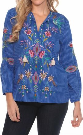 Johnny Was Gabriella Pintuck Blouse In Blue Stripe